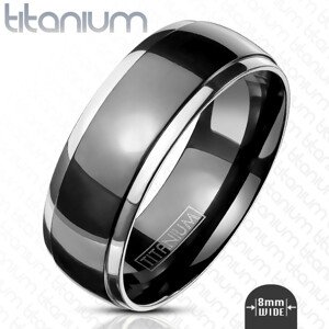 Titánium gyűrű -, sima, középen fekete, ezüst szegéllyel, 8 mm - Nagyság: 59