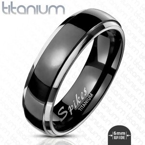 Titánium gyűrű -, sima, középen fekete, ezüst szegéllyel, 6 mm - Nagyság: 52