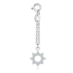 925 Ezüst medál karkötőhöz - nyolcágú csillag, átlátszó cirkóniák, rövid lánc