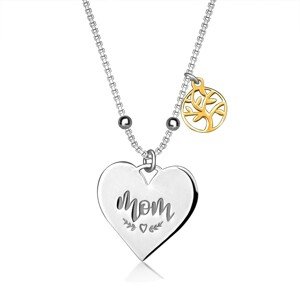 925 ezüst nyaklánc- szív medál,"Mom" felirat, életfa,rugós gyűrűzárral