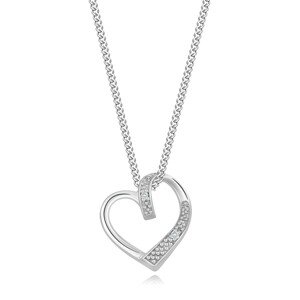 925 ezüst nyaklánc - átlátszó gyémánt, szív körvonala hullámos váll, állítható hosszúság