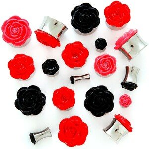 Fültágító dugó műanyag virággal - Vastagság: 3 mm, A piercing színe: Piros
