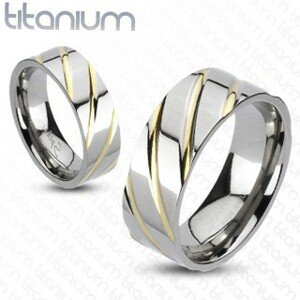 Gyűrű titániumból - ezüst, arany sávok - Nagyság: 55