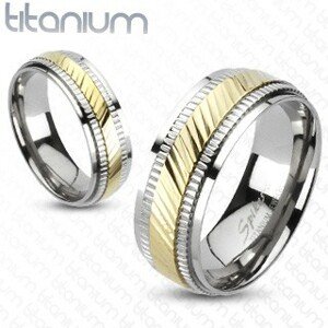 Gyűrű titániumból - két színű, sávozott - Nagyság: 57