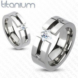 Titánium gyűrű - kivágással, négyszögletes és kör cirkóniák - Nagyság: 51