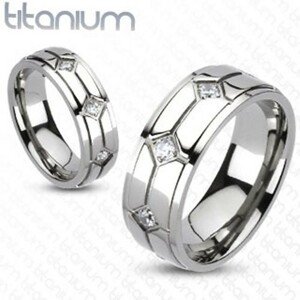 Titánium karikagyűrű - rombuszok, beágyazott cirkóniák - Nagyság: 50