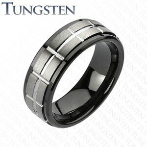 Tungsten csiszolt gyűrű - fekete szélek - Nagyság: 51