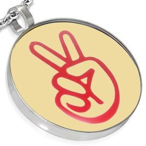 Kör alakú acél medál - PEACE logó, kézfej