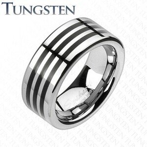 Tungsten karikagyűrű - három fekete sáv - Nagyság: 59