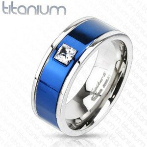 Gyűrű titániumból - kék sáv, négyzet alakú cirkónia - Nagyság: 51