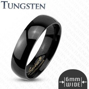 Sima, fekete, volfrám gyűrű, 6 mm - Nagyság: 52