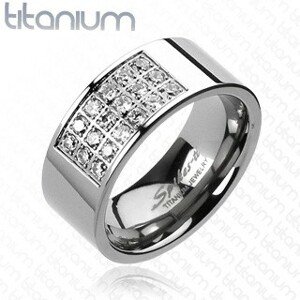 Gyűrű titániumból - téglalap alakú kivágás tiszta cirkóniákkal - Nagyság: 65