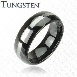 Fekete wolfrám karikagyűrű ezüst sávval, 6 mm - Nagyság: 52