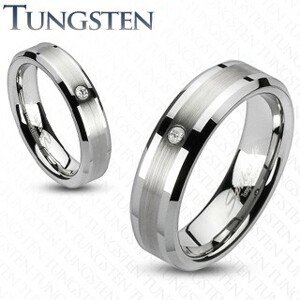 Tungsten gyűrű - csiszolt sáv egy cirkóniával - Nagyság: 52