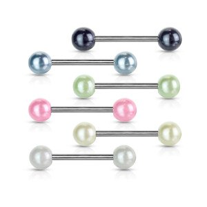 Nyelvpiercing acélból - színes gyöngyházas golyócska - A piercing színe: Világoskék