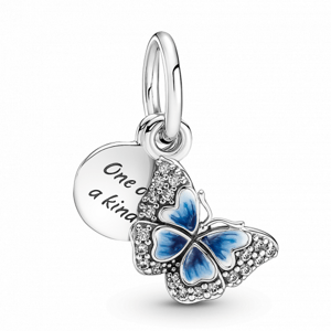 PANDORA Kék pillangó és idézet dupla függő charm